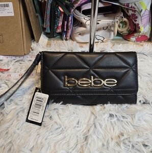 Bebe Black Quilted Women's wristlet wallet nwt